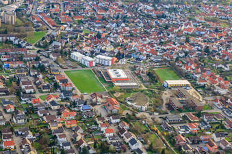 Bürgerhaus, Tullahalle und Tullaschule im Ortsteil Maximiliansau in Wörth am Rhein im Bundesland Rheinland-Pfalz, Deutschland