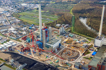 Schrägluftbild von Neubau ENBW Rheinhafen-Dampfkraftwerk Karlsruhe im Ortsteil Daxlanden im Bundesland Baden-Württemberg, Deutschland