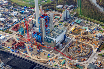 Neubau ENBW Rheinhafen-Dampfkraftwerk Karlsruhe im Ortsteil Daxlanden im Bundesland Baden-Württemberg, Deutschland von oben