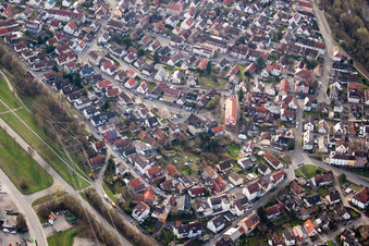 Luftaufnahme von St. Valentin im Ortsteil Daxlanden in Karlsruhe im Bundesland Baden-Württemberg, Deutschland