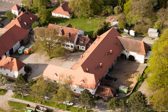 Durlach, Rittnerthof in Karlsruhe im Bundesland Baden-Württemberg, Deutschland vom Flugzeug aus