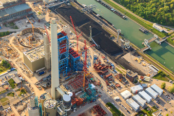 EnBW Neubau Kohlekraftwerk am Rhein im Ortsteil Daxlanden in Karlsruhe im Bundesland Baden-Württemberg, Deutschland aus der Luft