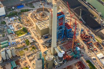 EnBW Neubau Kohlekraftwerk am Rhein im Ortsteil Daxlanden in Karlsruhe im Bundesland Baden-Württemberg, Deutschland von oben gesehen