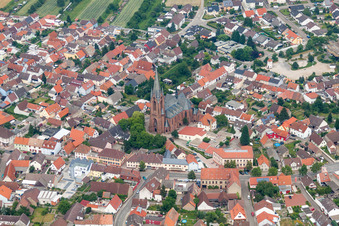 Luftbild von Ortsansicht der Straßen und Häuser der Wohngebiete im Ortsteil Rheinsheim in Philippsburg im Bundesland Baden-Württemberg, Deutschland