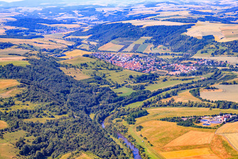 Ortsansicht an der Nahe von Osten in Staudernheim im Bundesland Rheinland-Pfalz, Deutschland