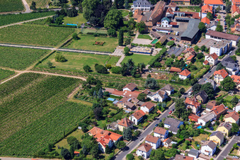 Schrägluftbild von Bahnhofstr in Wachenheim an der Weinstraße im Bundesland Rheinland-Pfalz, Deutschland