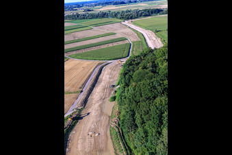 Luftaufnahme von Baustelle zum Bau des Polders bei Neupotz in Jockgrim im Bundesland Rheinland-Pfalz, Deutschland
