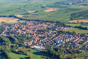 Ortsansicht von Süden im Ortsteil Billigheim in Billigheim-Ingenheim im Bundesland Rheinland-Pfalz, Deutschland