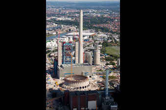 Schrägluftbild von ENBW Neubau im Ortsteil Daxlanden in Karlsruhe im Bundesland Baden-Württemberg, Deutschland