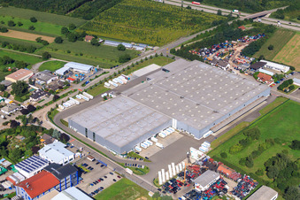 Luftbild von Industriegebiet Heinkelstraße mit Rhenus Logistics und Prologis Germany in Muggensturm im Bundesland Baden-Württemberg, Deutschland