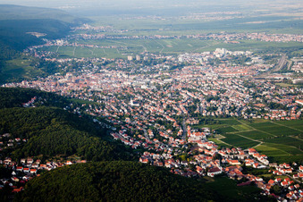 Schrägluftbild von Neustadt an der Weinstraße von Süden im Bundesland Rheinland-Pfalz, Deutschland