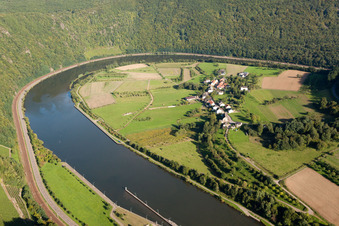 Luftbild von Kurvenförmige Schleife der Uferbereiche am Saar Flußverlauf im Ortsteil Hamm in Taben-Rodt im Bundesland Rheinland-Pfalz, Deutschland