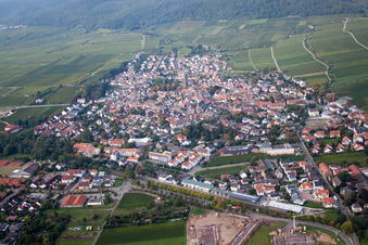 Ortsansicht der Straßen und Häuser der Wohngebiete in Deidesheim im Bundesland Rheinland-Pfalz, Deutschland