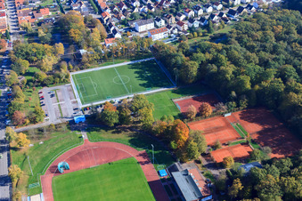 Bienwald-Stadion in Kandel im Bundesland Rheinland-Pfalz, Deutschland vom Flugzeug aus