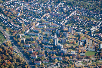 Drohnenaufname von Ortsteil Oststadt in Karlsruhe im Bundesland Baden-Württemberg, Deutschland