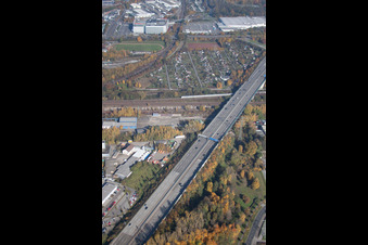 Luftbild von Karlsruhe, A5 bei Aue im Ortsteil Durlach im Bundesland Baden-Württemberg, Deutschland