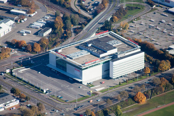 Luftbild von Karlsruhe, Mann Mobilia im Ortsteil Rintheim im Bundesland Baden-Württemberg, Deutschland