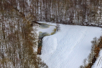 Otterbach im Bienwald bei Schnee im Winter in Freckenfeld im Bundesland Rheinland-Pfalz, Deutschland