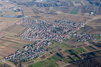 Luftbild von Ortsansicht der Straßen und Häuser der Wohngebiete im Ortsteil Mechtersheim in Römerberg im Bundesland Rheinland-Pfalz, Deutschland