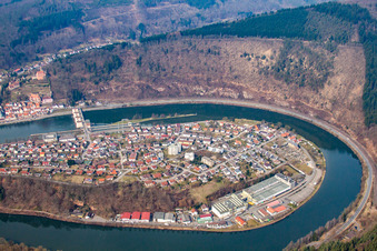 Ortsteil Ersheim in der Neckarschleife in Hirschhorn im Bundesland Hessen, Deutschland aus der Luft