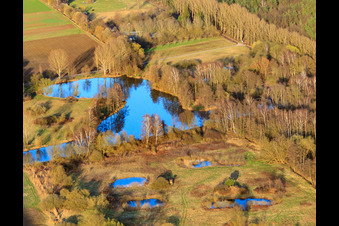 Luftaufnahme von Freizeitsee "Schwanenweiher" in Steinfeld im Bundesland Rheinland-Pfalz, Deutschland