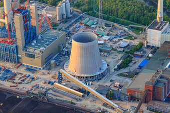 Schrägluftbild von Baustelle zur Erweiterung des Rheinhafen-Dampfkraftwerk Karlsruhe der EnBW Energie Baden-Württemberg AG im Ortsteil Daxlanden, Deutschland