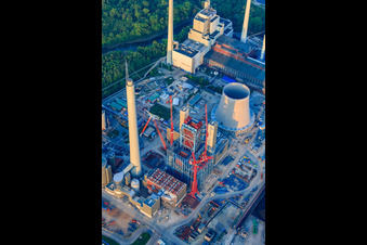 Baustelle zur Erweiterung des Rheinhafen-Dampfkraftwerk Karlsruhe der EnBW Energie Baden-Württemberg AG im Ortsteil Daxlanden, Deutschland aus der Drohnenperspektive