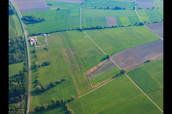 Luftbild von Flugplatz Herrenteich am Rheinufer in Hockenheim im Bundesland Baden-Württemberg, Deutschland