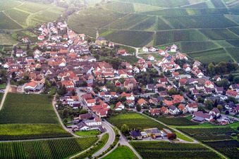 Winzerdorf von Osten in Birkweiler im Bundesland Rheinland-Pfalz, Deutschland