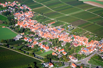 Luftbild von Dorf - Ansicht am Rande von Weinbergen in Niederhorbach im Bundesland Rheinland-Pfalz, Deutschland