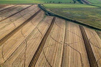 Abgeerntete Kornfeld-Strukturen Landschaft auf einem Getreidefeld in Anatraia in Castiglion Fiorentino im Bundesland Arezzo, Italien