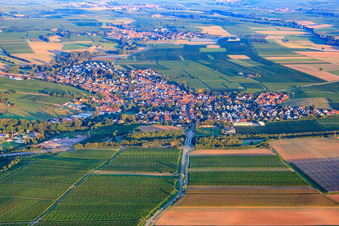 Dorfansicht aus Osten an der Ausfahrt A65 in Insheim im Bundesland Rheinland-Pfalz, Deutschland