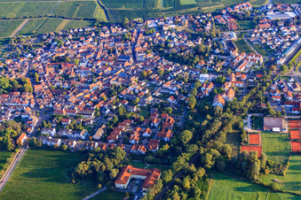 Stadtansicht von Südosten Im Vorderergrund das Hotel Deidesheim im Morgenlicht im Bundesland Rheinland-Pfalz, Deutschland
