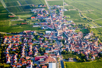 Dorf - Ansicht am Rande von Weinbergen in Herxheim am Berg im Bundesland Rheinland-Pfalz, Deutschland