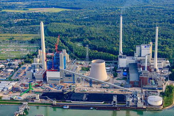 Schrägluftbild von Rheinhafen-Dampfkraftwerk der ENBW im Ortsteil Daxlanden in Karlsruhe im Bundesland Baden-Württemberg, Deutschland