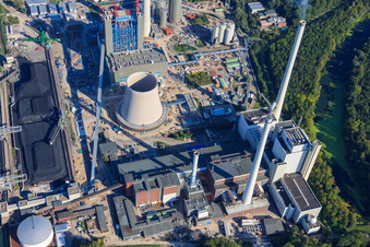 Rheinhafen-Dampfkraftwerk der ENBW im Ortsteil Daxlanden in Karlsruhe im Bundesland Baden-Württemberg, Deutschland vom Flugzeug aus