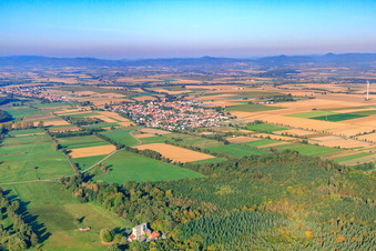 Dorfansicht von Südosten in Minfeld im Bundesland Rheinland-Pfalz, Deutschland aus der Luft