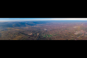 Panorama Weinstraße und Haardtrand von Frankweiler nach Norden im Bundesland Rheinland-Pfalz, Deutschland