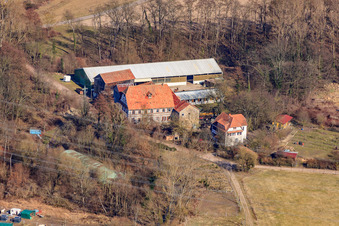 Wanzheimer Mühle in Rheinzabern im Bundesland Rheinland-Pfalz, Deutschland aus der Vogelperspektive