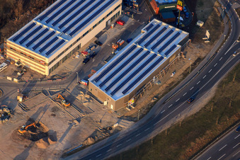 Schrägluftbild von Maximiliancenter II mit Baustelle für dm und Sport Fink im Ortsteil Maximiliansau in Wörth am Rhein im Bundesland Rheinland-Pfalz, Deutschland