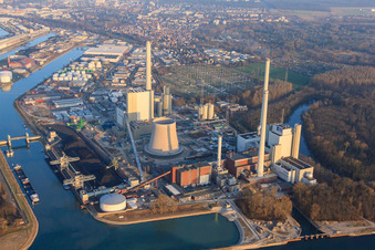 Neubau am Rheinhafen Dampfkraftwerk der ENBW im Ortsteil Daxlanden in Karlsruhe im Bundesland Baden-Württemberg, Deutschland aus der Vogelperspektive