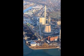 Neubau am Rheinhafen Dampfkraftwerk der ENBW im Ortsteil Daxlanden in Karlsruhe im Bundesland Baden-Württemberg, Deutschland aus der Luft betrachtet