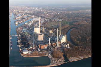 Drohnenbild von Neubau am Rheinhafen Dampfkraftwerk der ENBW im Ortsteil Daxlanden in Karlsruhe im Bundesland Baden-Württemberg, Deutschland