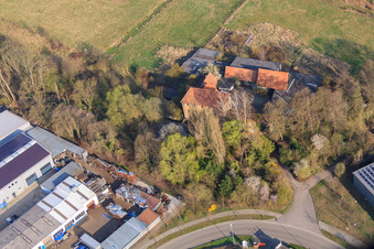 Schrägluftbild von Bartelsmühle im Ortsteil Minderslachen in Kandel im Bundesland Rheinland-Pfalz, Deutschland