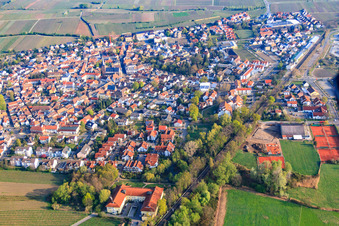 Luftbild von Weinort von Südosten in Deidesheim im Bundesland Rheinland-Pfalz, Deutschland