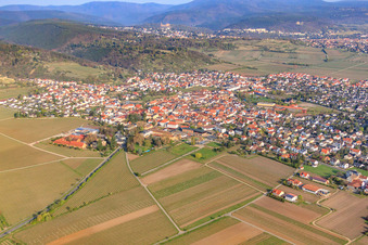 Weinort von Südosten in Wachenheim an der Weinstraße im Bundesland Rheinland-Pfalz, Deutschland