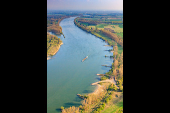 Frachtschiff auf dem Rhein an der NATO-Rampe Ludwigshöhe im Bundesland Rheinland-Pfalz, Deutschland
