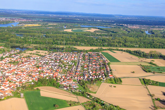 Luftbild von Dorfansicht von Westen in Leimersheim im Bundesland Rheinland-Pfalz, Deutschland
