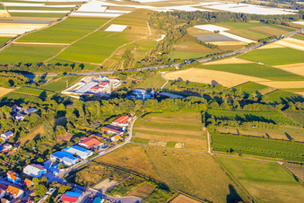 Geothermieanlage der Pfalzwerke geofuture GmbH bei Insheim an der A65 im Bundesland Rheinland-Pfalz, Deutschland aus der Luft
