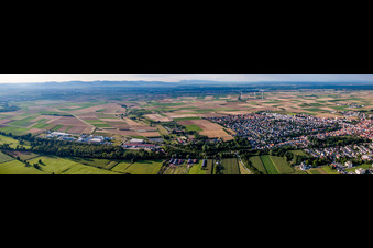 Schrägluftbild von Panorama Perspektive Ortsansicht der Straßen und Häuser der Wohngebiete in Herxheim bei Landau (Pfalz) im Bundesland Rheinland-Pfalz, Deutschland